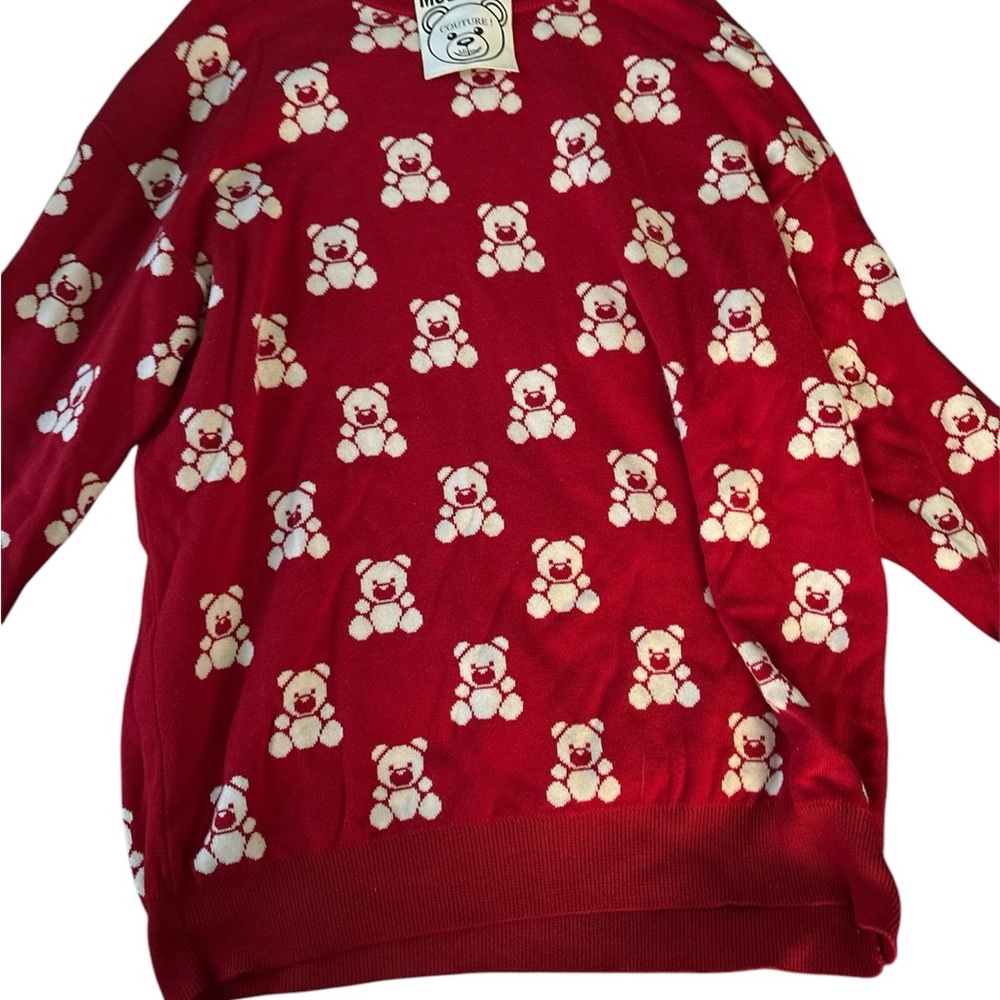 Red Sweater with Teddy Bear Pattern